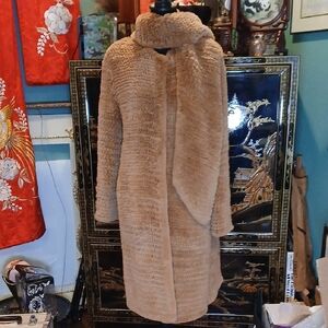 🐰✨ Cassin New York Real Rabbit Fur Coat w/ Attached Scarf — Beige (M) Mobwife